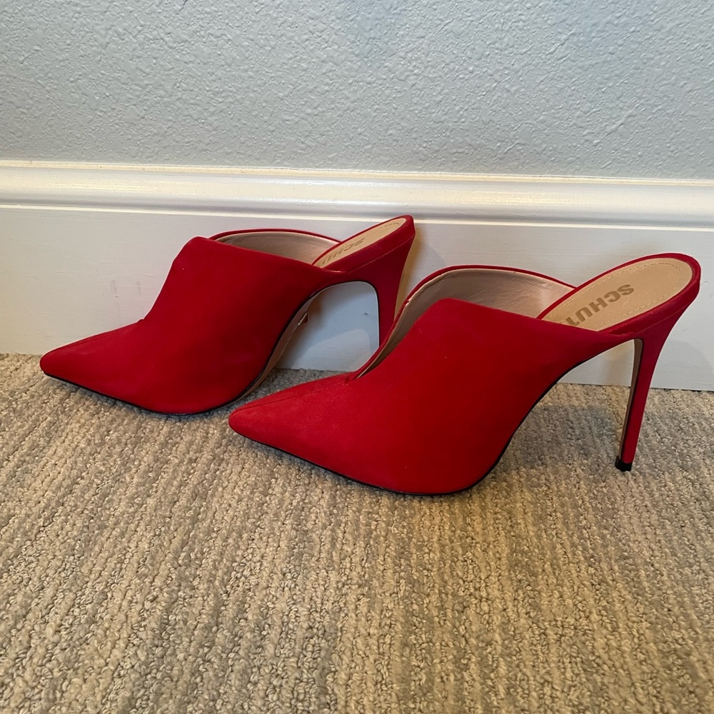 Schutz Red Suede Mule with Heel size 8